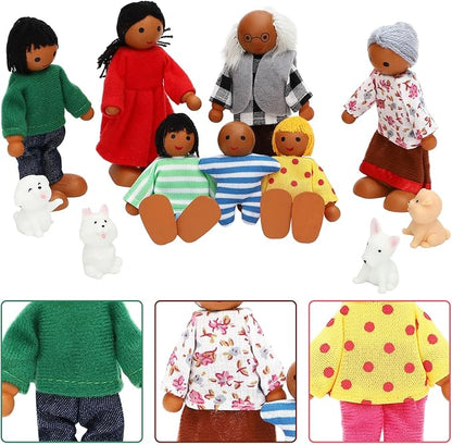 ONEST 11 Pieces Wooden Dollhouse Family Set Mini People Figures Sets Dollhouse Dolls Wooden Doll Family Pretend Play Figures Accessories for Pretend Doll House Toy