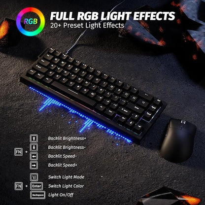 ATTACK SHARK X68 HE 60% Wired RT 8K Keyboard and Wireless R1 Mouse-Black | Adjustable Actuation,Hall Effect Mechanical Magnetic Switch,Coiled Cable,USB C/2.4Ghz/BT Ultralight 18K DPI Mice for PC Gamer
