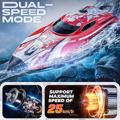 BEZGAR RC Boat, 12 inch Remote Control Boat for Kids and Adults, 25 KPH Fast RC Speed Boats with 700mAh Battery, Ideal Waterproof Toy Boats for Lakes & Pools - TX126 Red