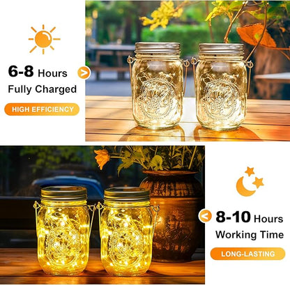 GIGALUMI Solar Mason Jar Lights, 8 Pack 30 Led String Fairy Lights Garden Lights Outdoor Waterproof Metal Lid Hanging Solar Lanterns for Outdoor, Garden, Patio, Lawn, Balcony Decoration