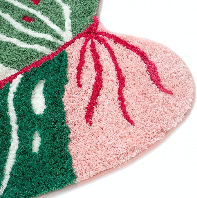 Pink Princess Non Slip Bath Mat or Kitchen Tufted Rug, Plant Leaf Shaped Kids Pets Floor Mat Carpet, Green, 32" x 24"