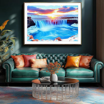 Winter Icelandic Waterfalls Landscape 500 Piece Puzzles for Adults,Nature Puzzles for Adults 500 Pieces with HD Print & Poster, 15" X 23" Dust Free, for Gifts Halloween Christmas Family Games