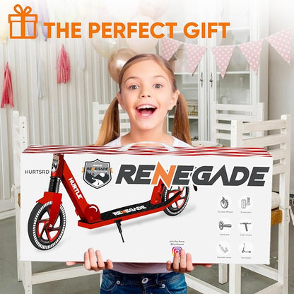 Hurtle Renegade Kick Scooter for Kids, Teenagers & Adults - 2-Wheel Folding Scooter with Adjustable T-Bar Handlebar - Alloy Anti-Slip Deck