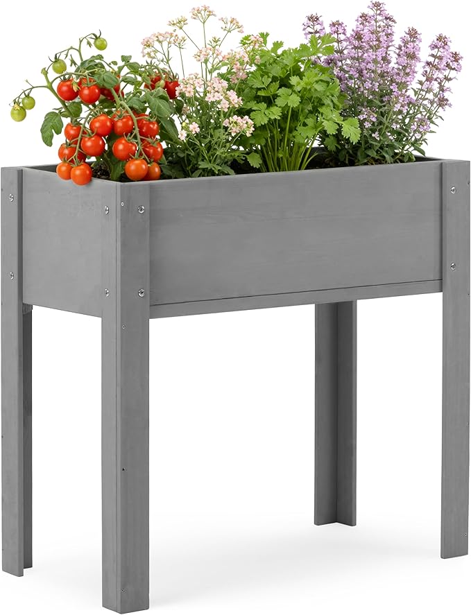 Raised Garden Bed with Legs, 31x16x31'', Outdoor Wood Elevated Planter Box, Grey Cedar, Thick Legs, w/Liner