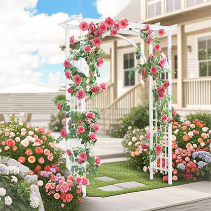 VINGLI 85in Wooden Arbor, Wedding Arch for Ceremony, Wood Trellis for Plant Climbing, Christmas Decor Pergola for Garden Backyard, Lawn (White)