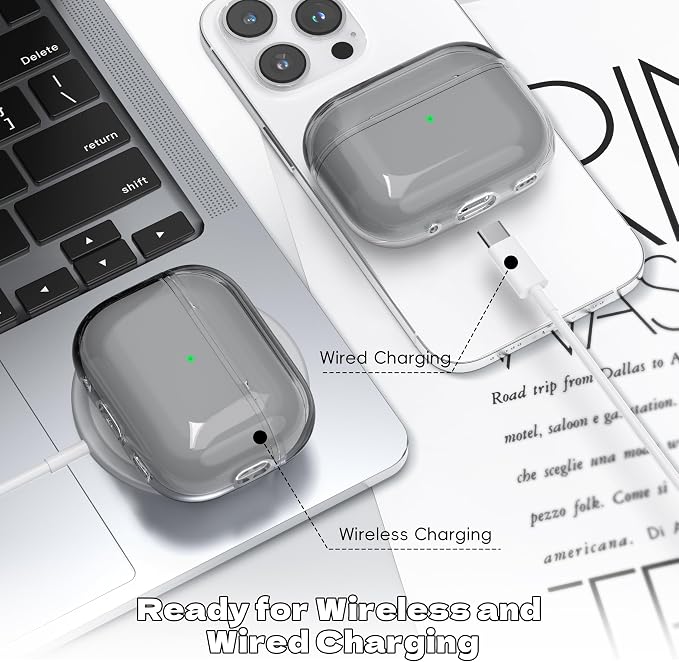for Airpods Pro 2nd/1st Generation Case Cover, Compatible with Airpods Pro Case 2nd Gen USB C Charging Port, Clear Soft Transparent Military Grade Shockproof Case, Clear Black