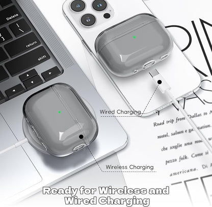 for Airpods Pro 2nd/1st Generation Case Cover, Compatible with Airpods Pro Case 2nd Gen USB C Charging Port, Clear Soft Transparent Military Grade Shockproof Case, Clear Black