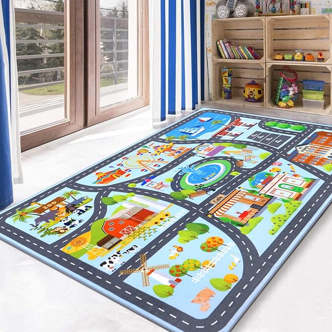 HEBE Kids Play Rug 3'4"x5' ABC Alphabet Numbers Shapes Educational Kid Area Rug Washable Baby Crawling Mat Non Slip Kid Play Mat Carpet for Girl Boy Bedroom Playroom