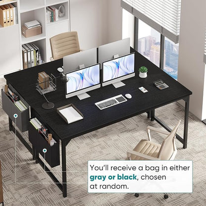 OLIXIS Computer Desk, 63 Inch Gaming Desks for Home Office Small Spaces | Writing Study Craft Work Table, Computer Workstation for Bedroom with Storage Bag, Black