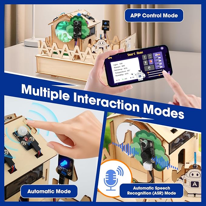 ESP32 IoT STEM Kit for Arduino/Acecode, 3D Wooden Puzzles Smart Home Learner Kit for Kids Age 10+, Educational STEM Toy House DIY Sensor Coding Set, Voice/APP Control, Gift for Adults Teens Boys Girl