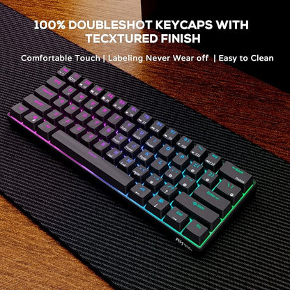 RK ROYAL KLUDGE RK61 60% Wireless Mechanical Keyboard w/Coiled Cable, Black | RGB Gaming Keyboard with Bluetooth/2.4G/Wired, Hot Swappable 61 Keys Ultra-Compact for Win/Mac/PC Game, Tactile Brown Switch
