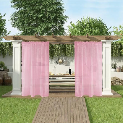SpaceDresser Waterproof Outdoor Sheer Curtains for Patio - 4 Panels Rod Pocket Indoor Voile Sheer Curtain for Living Room,52W x 108L inch, Light Pink
