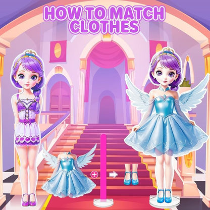 Magnetic Dress Up Dolls for Girls - Princess Magnet Paper Dolls Book with 3D City Buildings - Travel Car Trip Quiet Book Game Toys Easter Birthday Gifts for Kids Toddlers Ages 3 4 5 6 7(Style B)