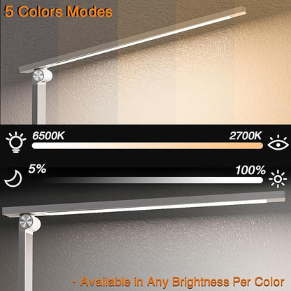 LED Desk Lamp with Wireless Charger and USB Charging Port,Desk Lamps for Home Office,Study Dimmable Table Lamp Desk Light,5 Colors Stepless Dimming,Eye-Caring Desk Lamp for College Dorm Room