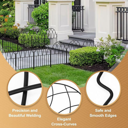 24in(H) x 10.56ft(L) Garden Fence - No Dig Metal Fence Animal Barrier Arched Wire Border Panels with Ground Stakes for Dogs Flower Beds Yard Patio Outdoor Decor