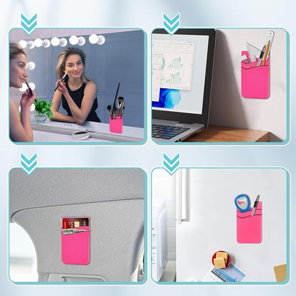 SHANSHUI Card Holder for Phone, Silicone Sticky Wallet Pocket Sleeve Pouch Stick on ID Credit Card for All Smartphonest - 5 Pack Light Pink Red Pink Rose Orange