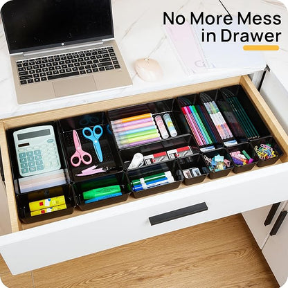Vtopmart 25 Pack Plastic Drawer Organizers with Non-slip Rubber Pads | 4-Size Versatile Makeup Organizer, Storage Containers Small Bins for Makeup, Jewelries, Bedroom, Kitchen Utensils and Office