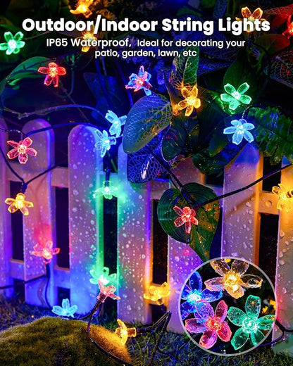Brightown 60 LED Flower Solar String Lights Outdoor Waterproof Fairy Lights for Garden Yard Fence Patio Christmas Tree Wedding Party Decor, Multicolor