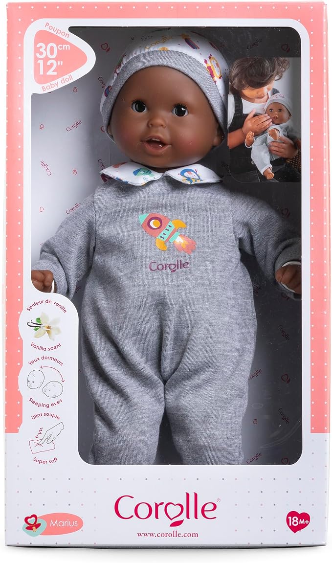 Corolle Bébé Calin Marius - 12" Soft Boy Baby Doll with Vanilla Scent, Pink Outfit & Sleeping Eyes for Girls Ages 18 Months+, Cute Reborn Realistic Baby Dolls for 2 Year Old Girls