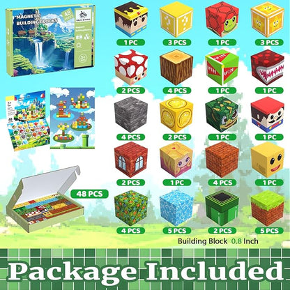 Magnetic Blocks, Magnetic Tiles Building Blocks, Magnet Cubes STEM Sensory Game Toys Christmas Birthday Gifts for Kids Boys Girls Age 3+ (Forest)