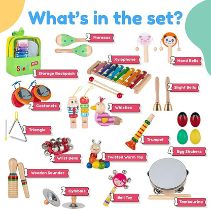 Stoie's Musical Toys for Toddlers, Wooden Percussion Instruments Toy for Kids Baby Preschool Educational Musical Toys Set for Boys and Girls with Storage Bag