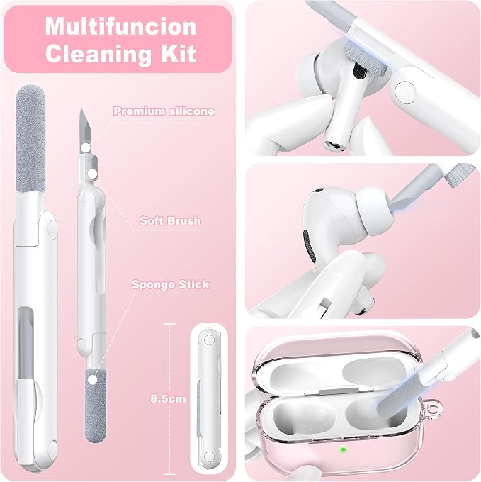 for AirPods Pro 3 Clear Case 2025, Military-Grade Shockproof, Soft TPU Highly Transparent Anti-Yellowing for AirPods Pro 3 Case with Cleaning Kit & Cute Round Buckle, Clear Pink