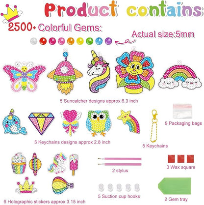 BANBBUR 16 Pcs Gem Art for Kids Age 4-8 8-12,Kids Crafts 5D Gem Diamond Art Kit with 5 Suncatchers/5 Keychains/6 Magical Stickers,Painting Art Crafts for Christmas