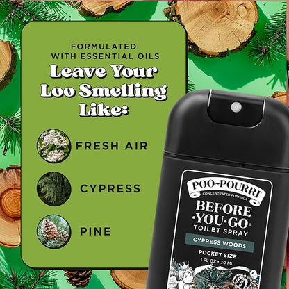 Poo-Pourri Cypress Woods Pocket Sprayer Before-You-Go Toilet Spray - Instantly Trap Bathroom Odor - Plant Based Ingredients & Essential Oils - No synthetic fragrance - Cypress, Pine, Fresh Air Scent