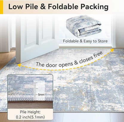 RELEANY Washable Area Rugs 9'x12' Non-Slip Modern Abstract Soft for Living Room Entryway Bedroom Kitchen, Print Pattern, Light Blue