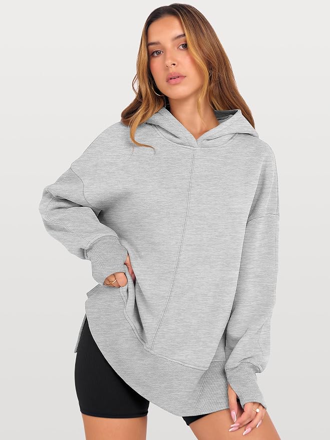 ANRABESS Womens Oversized Hoodies Long Sleeve Fleece Side Slit Hooded Sweatshirts Pullover 2026 Fall Outfits Y2K Clothes