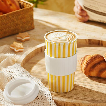 Ceramic Travel Mug with Lid (12 oz) – Cute Coffee Cup for Women & Men, Bright Aesthetic Travel Mug, Microwave & Dishwasher Safe, Fits Car Cup Holder (Yellow)