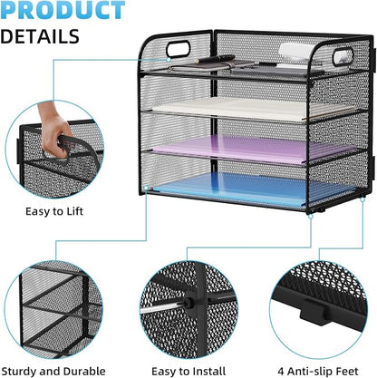 Marbrasse 2 Pack 4 Tier Paper Organizer Letter Tray - Mesh Desk File Organizer with Handle, Paper Sorter Organizer for Letter/A4 Office File Folder Holder (Black, 12.6" x 9.1" x 10.7")