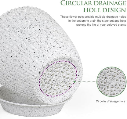 7/6.2/5.5/5/4.5/4 inch Flower Pots, 6 Pack Plant Pots for Small Indoor Outdoor Plants, Plastic Planters with Drainage Holes and Saucers for Garden Succulent House Plants, Speckled White