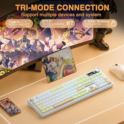 AULA F108 PRO - Wireless Mechanical Keyboard with Screen&Knob,Hot Swappable Gaming Keyboard with 8000mAh Battery,Pre-lubed Switches,RGB Backlit,PBT Keycaps Creamy Sounding Computer Keyboards,104 Keys