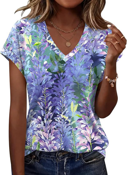 Rapbin Womens Summer Tops Women Blouses Dressy Casual V Neck T Shirts Short Sleeve Spring Tops for Women