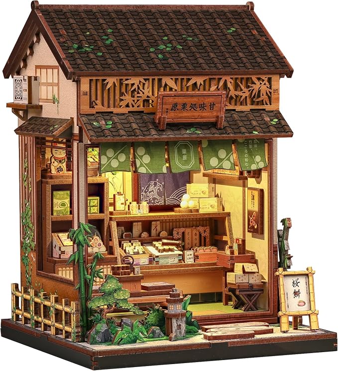 CUTEBEE Book Nook Kit - DIY Miniature House Japanese Sweet Wagashi Shop, Dollhouse Kit for Adults and Teens, Bookshelf Decor 3D Wooden Puzzle, Gifts for Family, Friends（Kanmi-dokoro Kurihara）