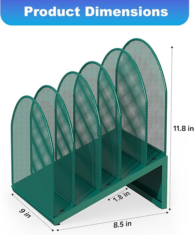 gianotter Desktop File Organizer with 5 Compartments | Desk Organizer Paper Organizer for Desk Workspace Organizers for Office Supplies (Green, Inclined Style)