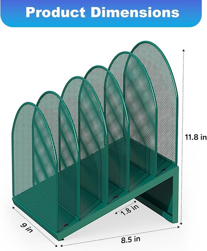 gianotter Desktop File Organizer with 5 Compartments | Desk Organizer Paper Organizer for Desk Workspace Organizers for Office Supplies (Green, Inclined Style)
