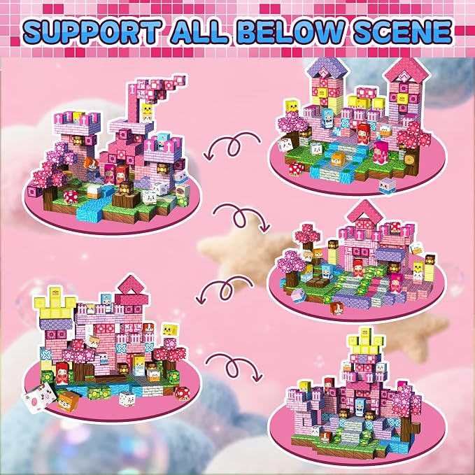 300PCS Magnetic Blocks Building Toys for Kids - 0.8in Magnet Cubes Cherry Blossom Forest Theme Toddler Toys, STEM Preschool Educational Sensory Construction Set, Birthday Gifts for Boys Girls Age 3-8