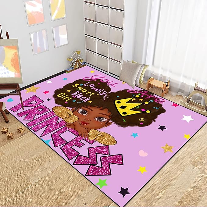 African American Black Girl Rugs for Bedroom African American Rugs for Girls Room Princess Room Decor for Girls Bedroom Decor for Teen Girls Living Room Floor Rugs, Purple, 2'6''×4'