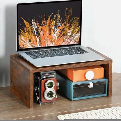 TEAMIX 6.7 inch Tall Monitor Stand Riser, Wood Shelf Riser, Desk Organizer | Laptop/Printer/Computer Stand, Extra Storage Underneath,Hold 80 Lbs, Rustic Design, Smooth Espresso Finish, for Home Office