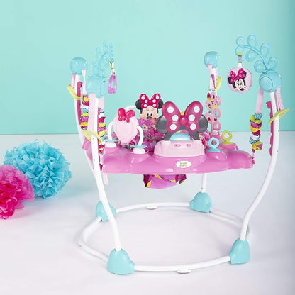 Bright Starts Disney Baby MINNIE MOUSE PeekABoo Baby Activity Center Jumper with 8 Toys, Lights & Sounds, 360-Degree Seat, 6-12 Months (Pink/Blue)