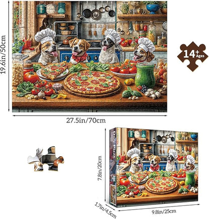 Funny Dog Pizza Jigsaw Puzzle, 1000 Piece Puzzle for Adults, Food Kitchen Puzzles, Animal Pet Lover Challenging Puzzles, Interlock Perfectly No Dust, Gifts for Mother's Father's Day