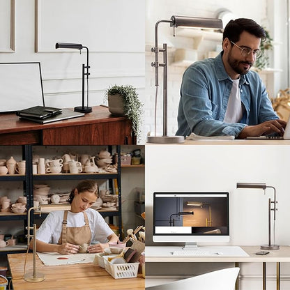 O'Bright Aurora LED Pharmacy Desk Lamp - Swing Arm, Industrial Design for Reading, Crafting, Work,10W LED, Adjustable Height 18.5-24.5 inches - Ideal for Living Room, Bedside, Office - Antique Brass