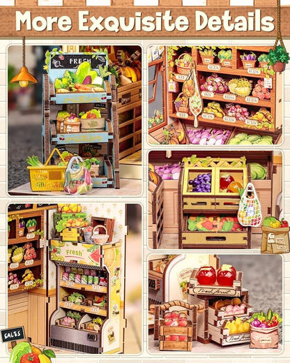 CUTEBEE Book Nook Kit, DIY Miniature House Kits for Adult and Teens, Dollhouse Booknook Tiny House, Bookshelf 3D Wooden Puzzle, DIY Craft Gifts for Family and Friends (The Greens’ Grocery)