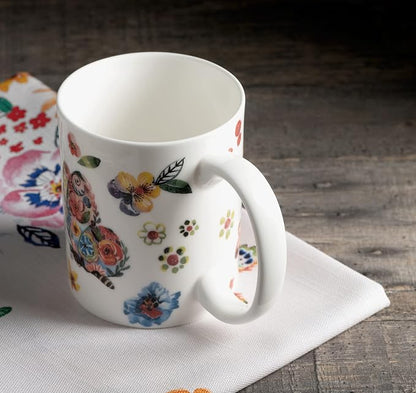 Maison d' Hermine Coffee Mug with Handles Tea Cups (15 Ounce, Pack of 1) | Fine Bone China Coffee Mugs for Hot Beverages Cappuccino Latte Home Spring Summer -Happy Florals - High Summer Butterfliess