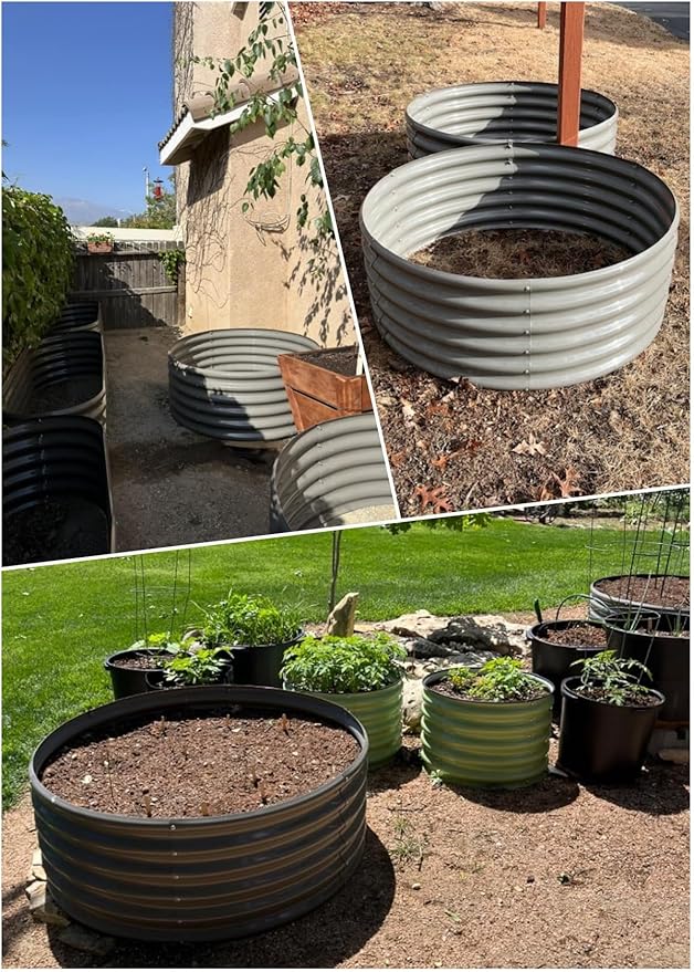 A ANLEOLIFE 2-Pack 4ft x 18” Tall Galvanized Raised Garden Beds Outdoor, Round Metal Planter Box for Planting Vegetables Flowers Herb, Anti-Rust & Easy-Setup, Quartz Grey