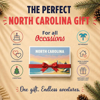North Carolina Bucket List Scratch Off Cards - 40 Adventure Cards with Region Split Map, Hidden Gems, Scenic Escapes & Local Favorites - Travel Gift for Couples, Families, Friends & Tourists