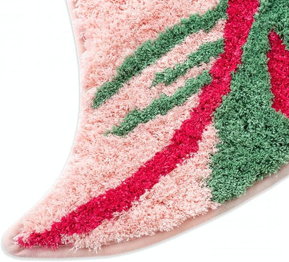 Pink Princess Non Slip Bath Mat or Kitchen Tufted Rug, Plant Leaf Shaped Kids Pets Floor Mat Carpet, Green, 32" x 24"