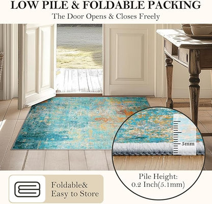 RELEANY Washable Area Rugs 8'x10' Non-Slip Modern Abstract Soft for Living Room Entryway Bedroom Kitchen, Print Pattern, Teal Blue Green Orange Rust Red Coloreful